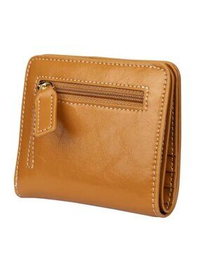 Womens Small Bifold Leather Wallet RFID Blocking ID Window Coin Pocket Brown